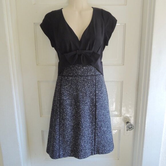 Rebecca Taylor Black Silk & Wool Tweed Bow Detail Dress 8 - Picture 1 of 10